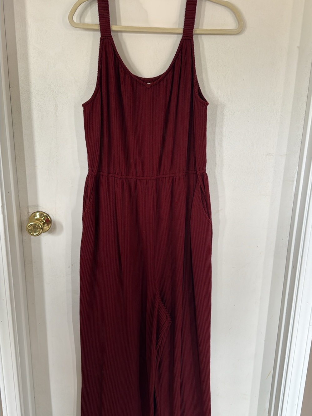 Maurices Sleeveless Ribbed Jumpsuit in Burgundy